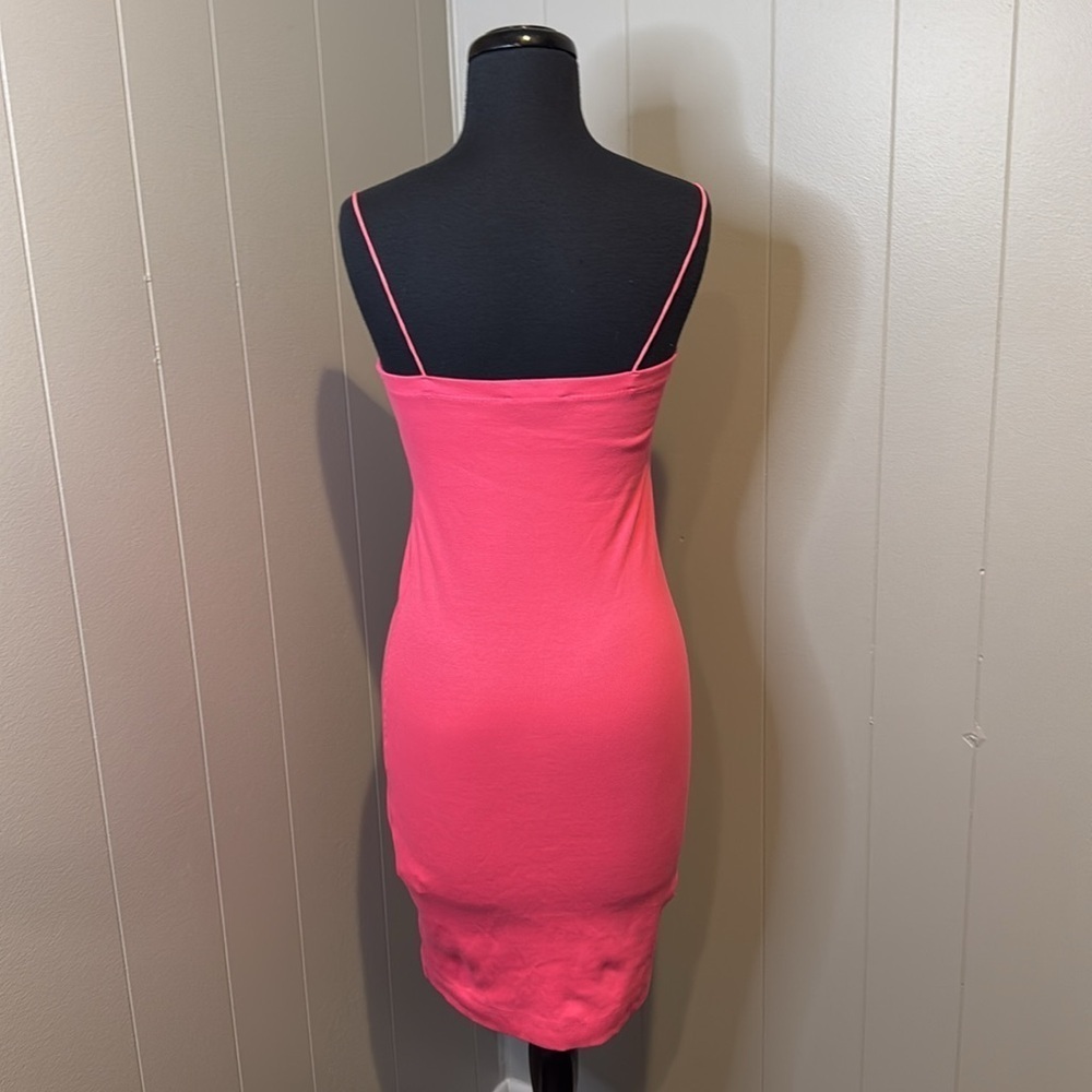 Zara Ribbed Mini Dress Womens Medium Large Camellia Pink Bodycon Fitted Stretch - Picture 5 of 7